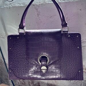 Women’s Purple Croc-Embossed Satchel Handbag - “Birkin inspired” mint - vintage